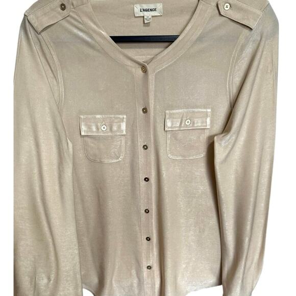L'AGENCE Lucca Military Blouse In Light Champagne Size Small - Picture 4 of 11